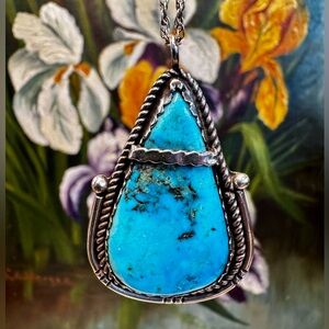 Vintage Navajo Sterling Silver Turquoise Pendant